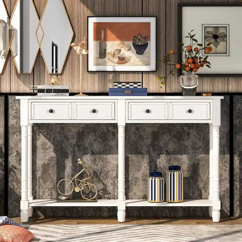 Console de table avec deux tiroirs de rangement et une étagère inférieure pour le salon et l'entrée