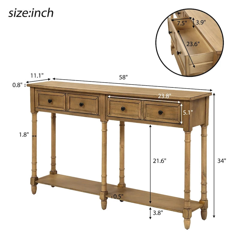 Console de table avec deux tiroirs de rangement et une étagère inférieure pour le salon et l'entrée