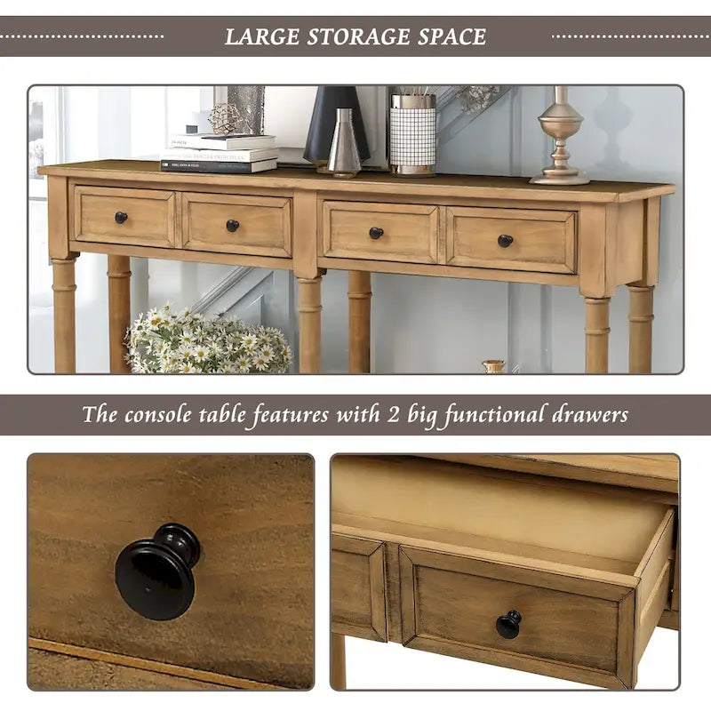 Console de table avec deux tiroirs de rangement et une étagère inférieure pour le salon et l'entrée