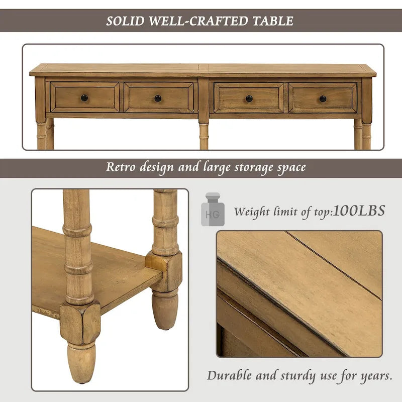 Console de table avec deux tiroirs de rangement et une étagère inférieure pour le salon et l'entrée