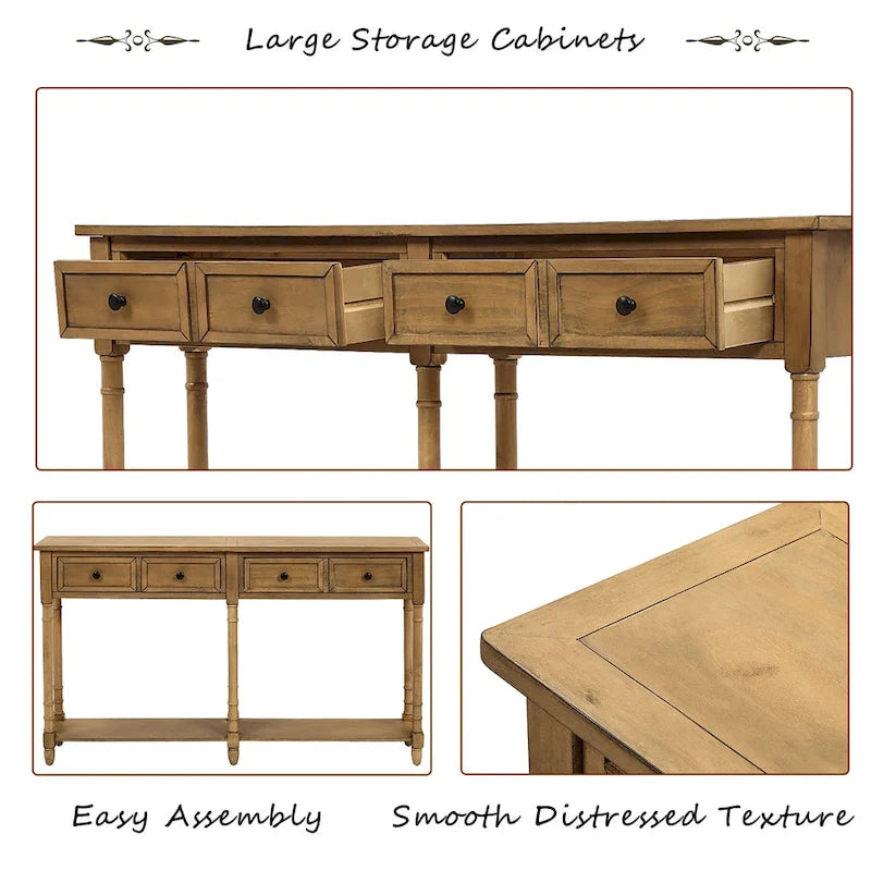 Console de table avec deux tiroirs de rangement et une étagère inférieure pour le salon et l'entrée