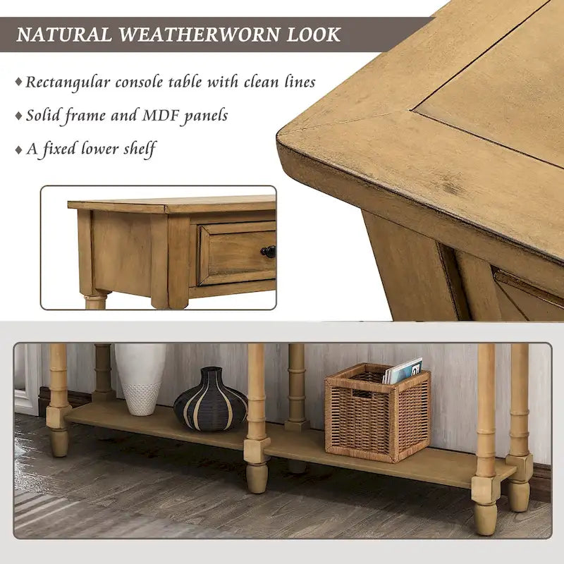 Console de table avec deux tiroirs de rangement et une étagère inférieure pour le salon et l'entrée
