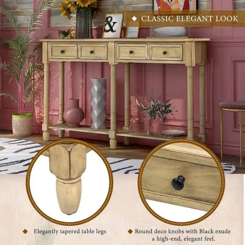 Console de table avec deux tiroirs de rangement et une étagère inférieure pour le salon et l'entrée