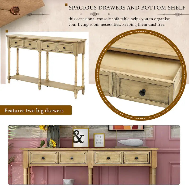 Console de table avec deux tiroirs de rangement et une étagère inférieure pour le salon et l'entrée