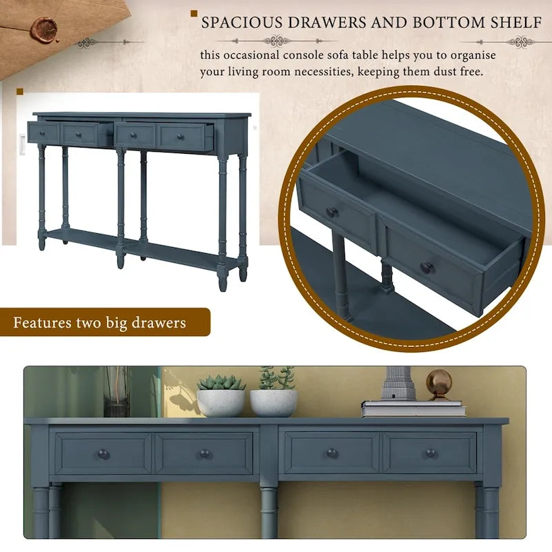 Console de table avec deux tiroirs de rangement et une étagère inférieure pour le salon et l'entrée