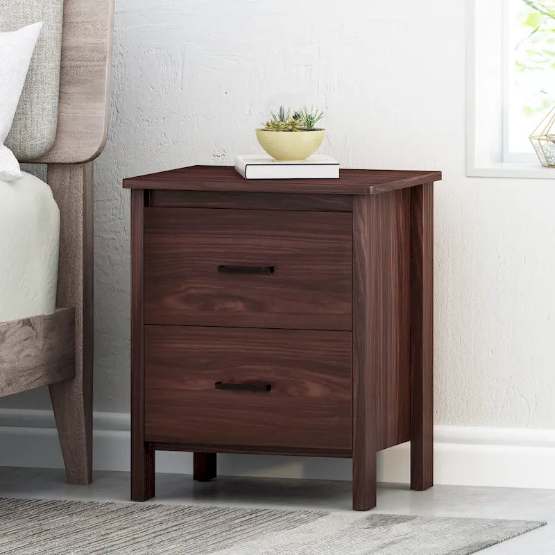 Table de chevet à 2 tiroirs avec surface aspect bois
