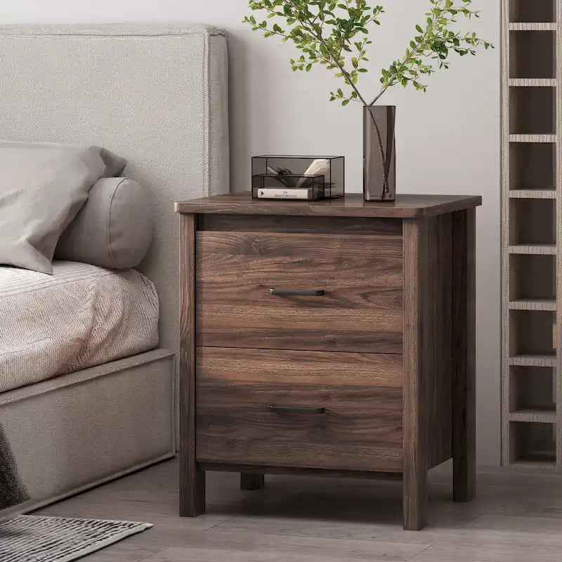 Table de chevet à 2 tiroirs avec surface aspect bois