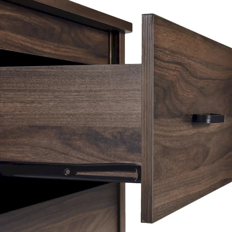 Table de chevet à 2 tiroirs avec surface aspect bois