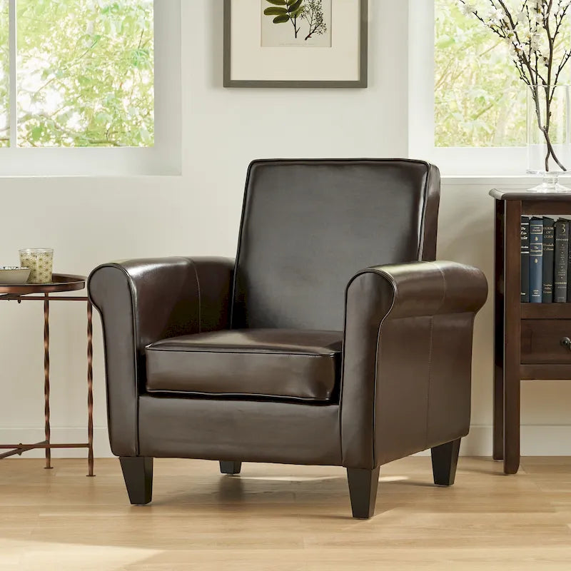 Fauteuil club en cuir reconstitué marron