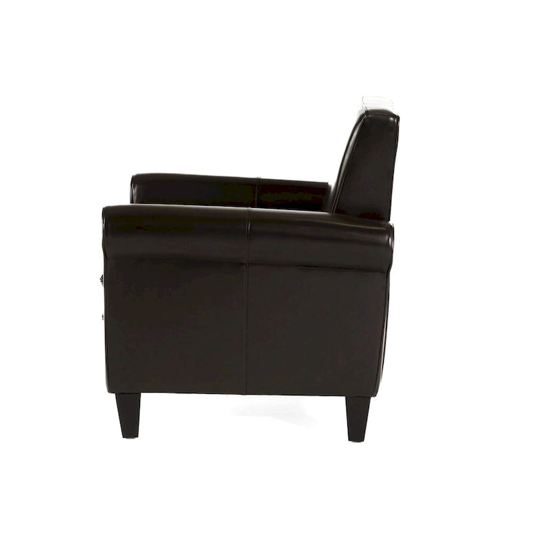 Fauteuil club en cuir reconstitué marron