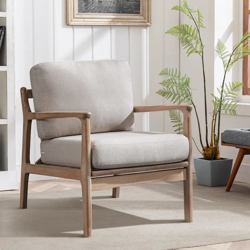 Fauteuil d'appoint du milieu du siècle avec cadre en bois massif et coussins amovibles