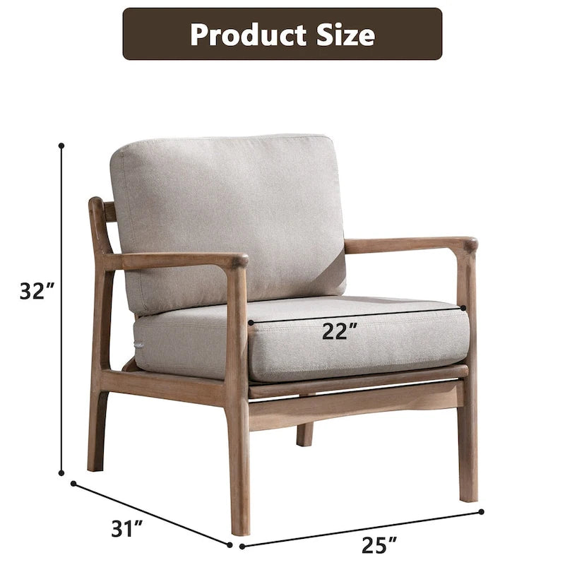 Fauteuil d'appoint du milieu du siècle avec cadre en bois massif et coussins amovibles