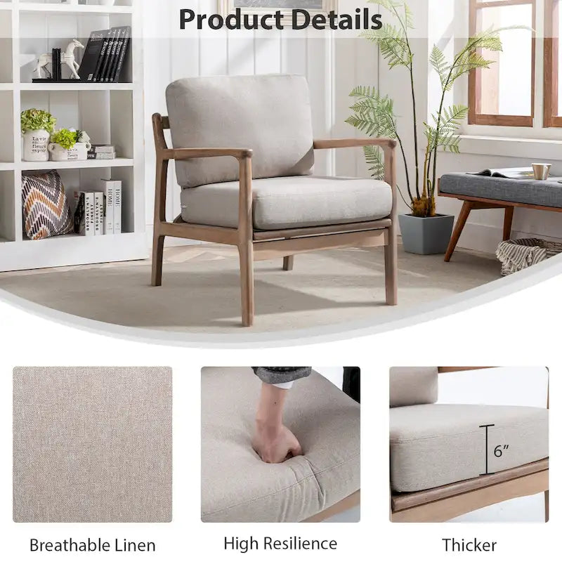 Fauteuil d'appoint du milieu du siècle avec cadre en bois massif et coussins amovibles