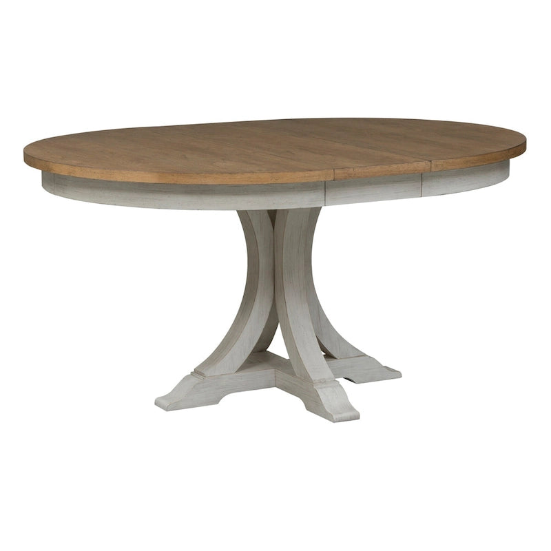Table de salle à manger ovale sur pied de couleur blanc antique