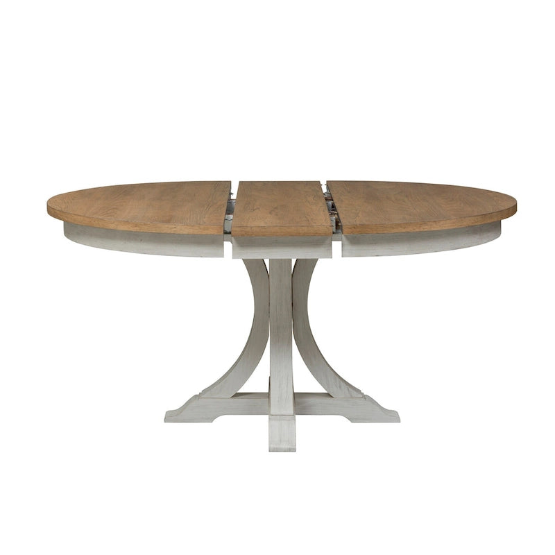 Table de salle à manger ovale sur pied de couleur blanc antique