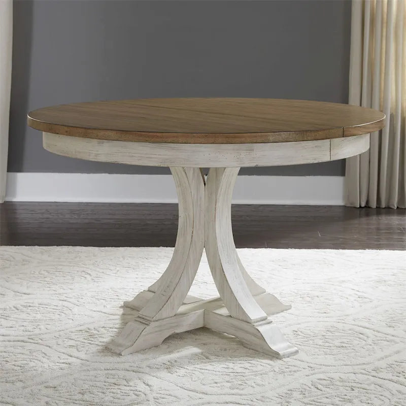 Table de salle à manger ovale sur pied de couleur blanc antique