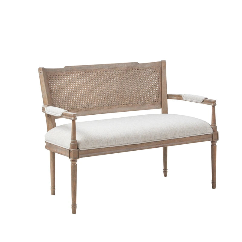 Causeuse en rotin beige avec cadre en bois massif