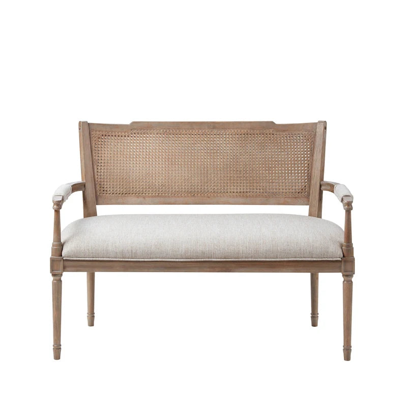 Causeuse en rotin beige avec cadre en bois massif