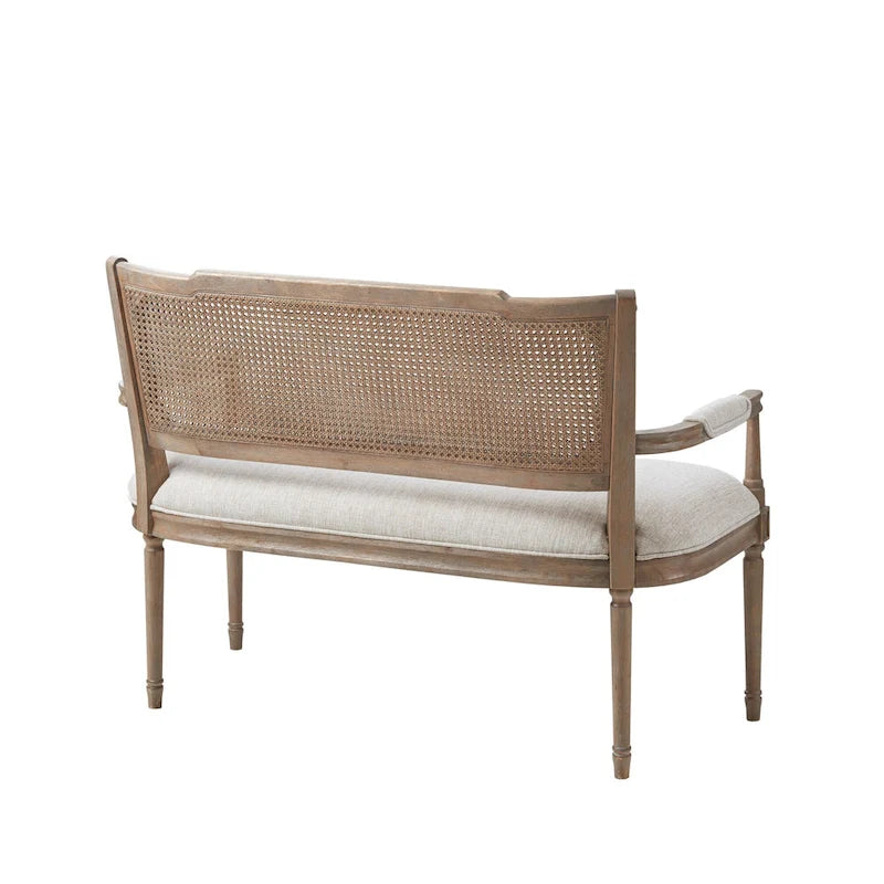 Causeuse en rotin beige avec cadre en bois massif