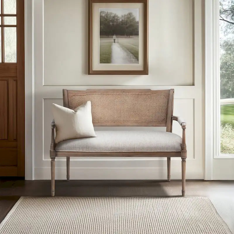 Causeuse en rotin beige avec cadre en bois massif