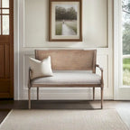 Causeuse en rotin beige avec cadre en bois massif