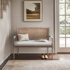 Causeuse en rotin beige avec cadre en bois massif