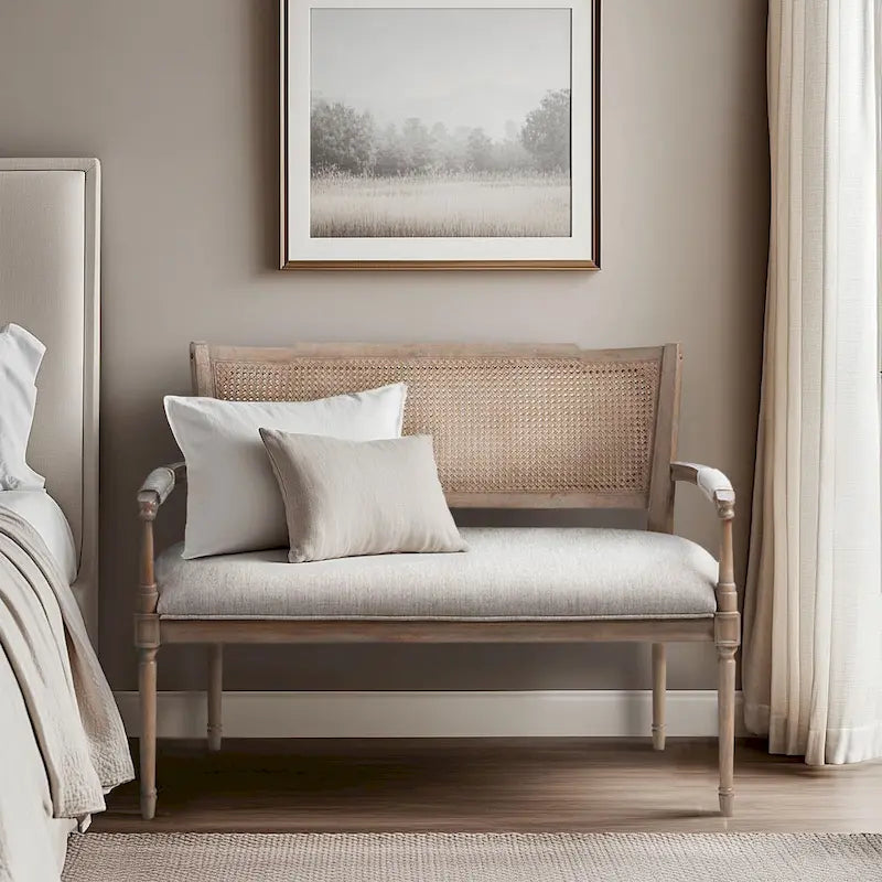 Causeuse en rotin beige avec cadre en bois massif