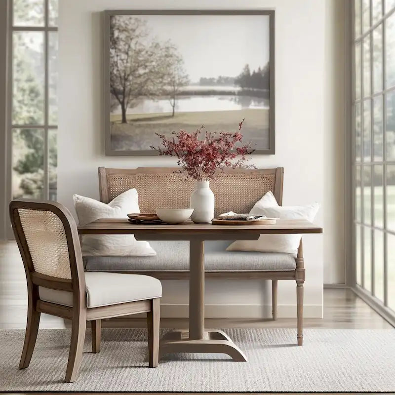 Causeuse en rotin beige avec cadre en bois massif