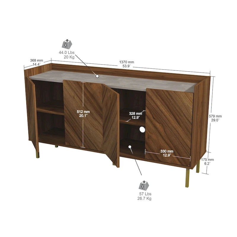 Console de buffet avec pieds dorés et rangement