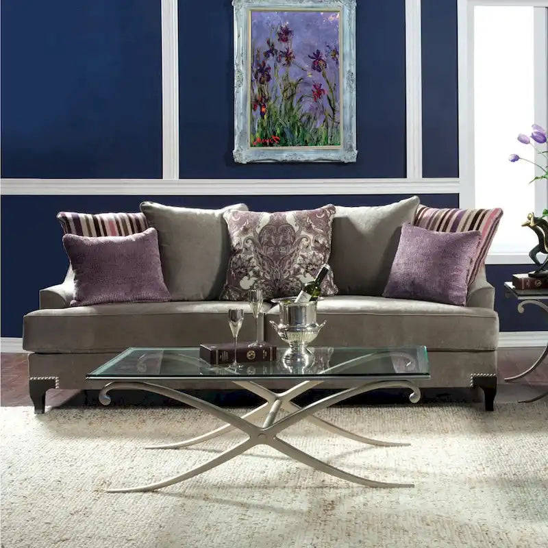 Canapé contemporain en velours avec accoudoirs inclinés