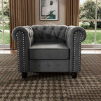 Fauteuil Chesterfield capitonné avec rivets décoratifs et pieds en bois massif