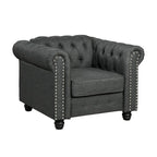 Fauteuil Chesterfield capitonné avec rivets décoratifs et pieds en bois massif
