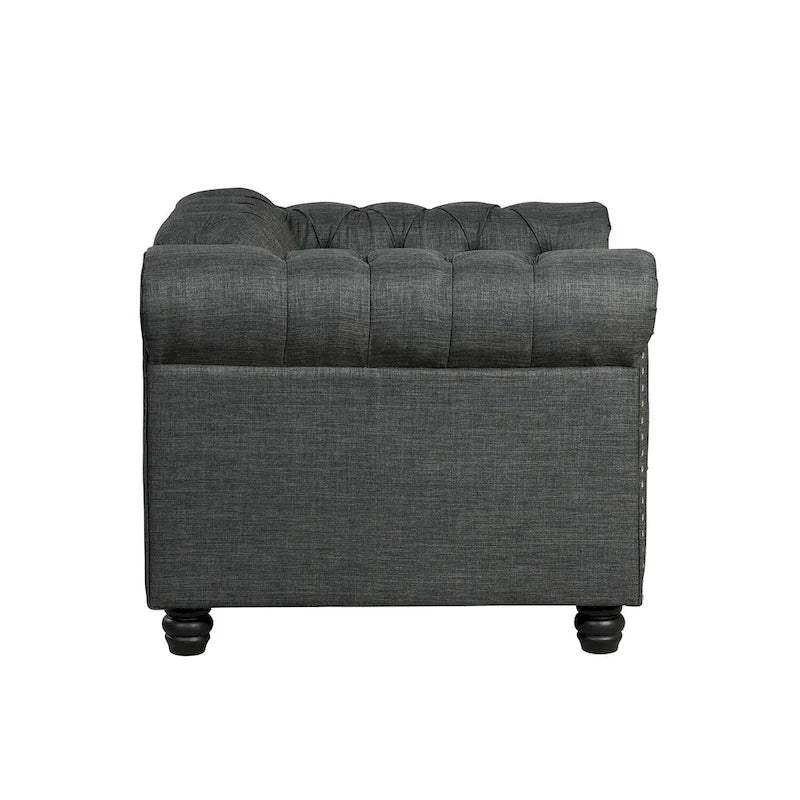 Fauteuil Chesterfield capitonné avec rivets décoratifs et pieds en bois massif