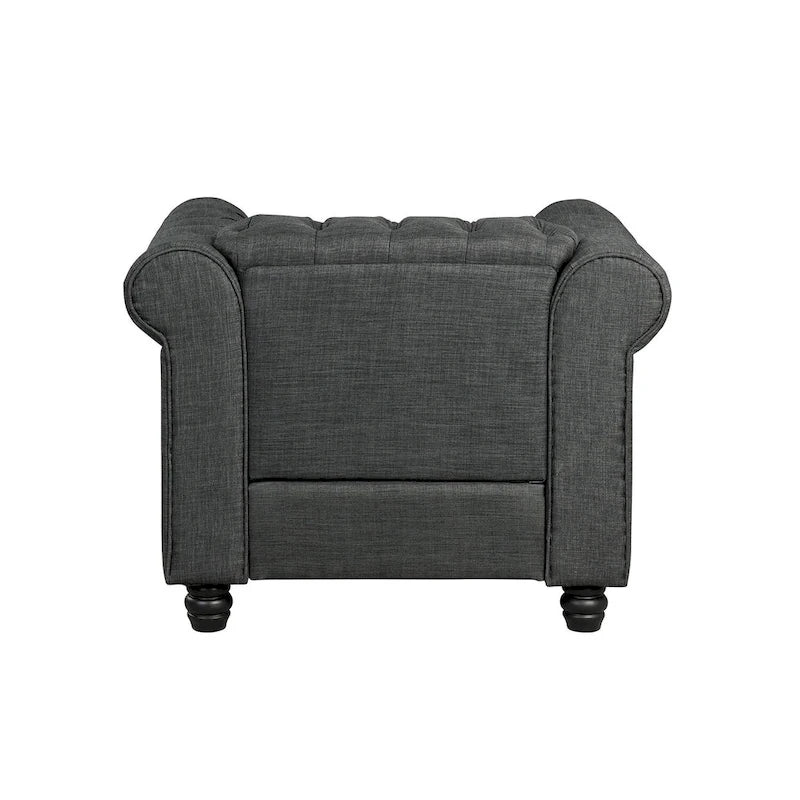 Fauteuil Chesterfield capitonné avec rivets décoratifs et pieds en bois massif