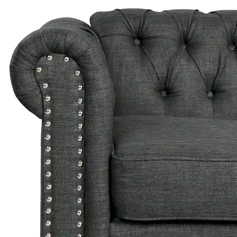 Fauteuil Chesterfield capitonné avec rivets décoratifs et pieds en bois massif