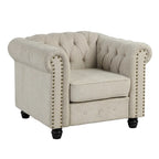 Fauteuil Chesterfield capitonné avec rivets décoratifs et pieds en bois massif
