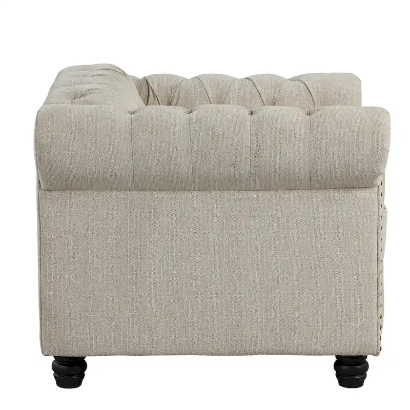 Fauteuil Chesterfield capitonné avec rivets décoratifs et pieds en bois massif