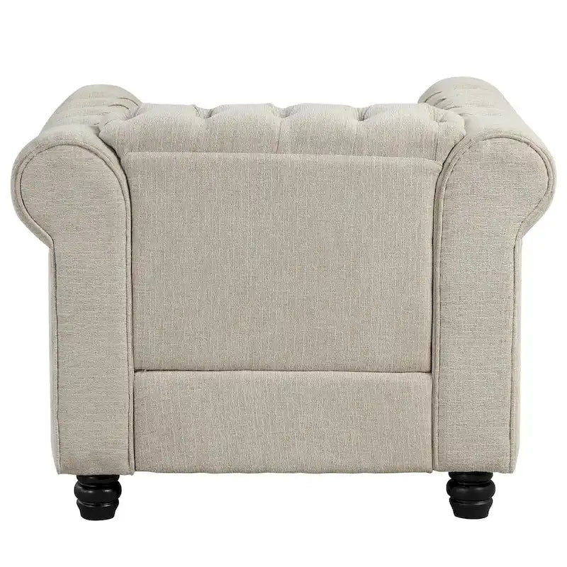 Fauteuil Chesterfield capitonné avec rivets décoratifs et pieds en bois massif