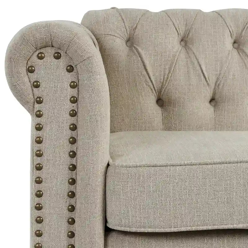 Fauteuil Chesterfield capitonné avec rivets décoratifs et pieds en bois massif