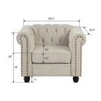 Fauteuil Chesterfield capitonné avec rivets décoratifs et pieds en bois massif