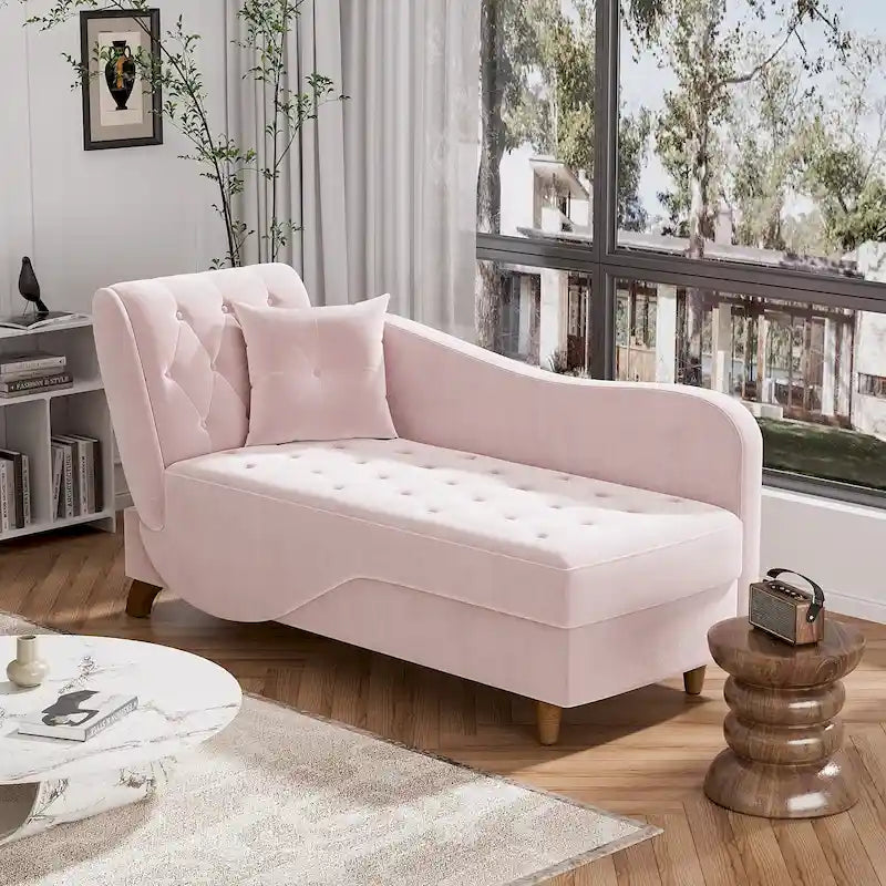 Chaise longue de rangement capitonnée avec accoudoir réglable et oreiller lombaire