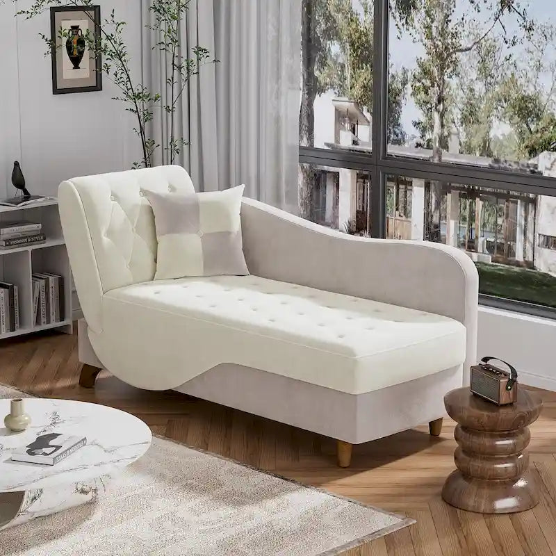 Chaise longue de rangement capitonnée avec accoudoir réglable et oreiller lombaire