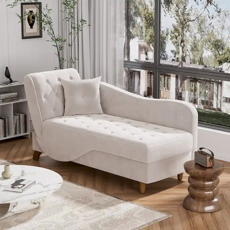 Chaise longue de rangement capitonnée avec accoudoir réglable et oreiller lombaire