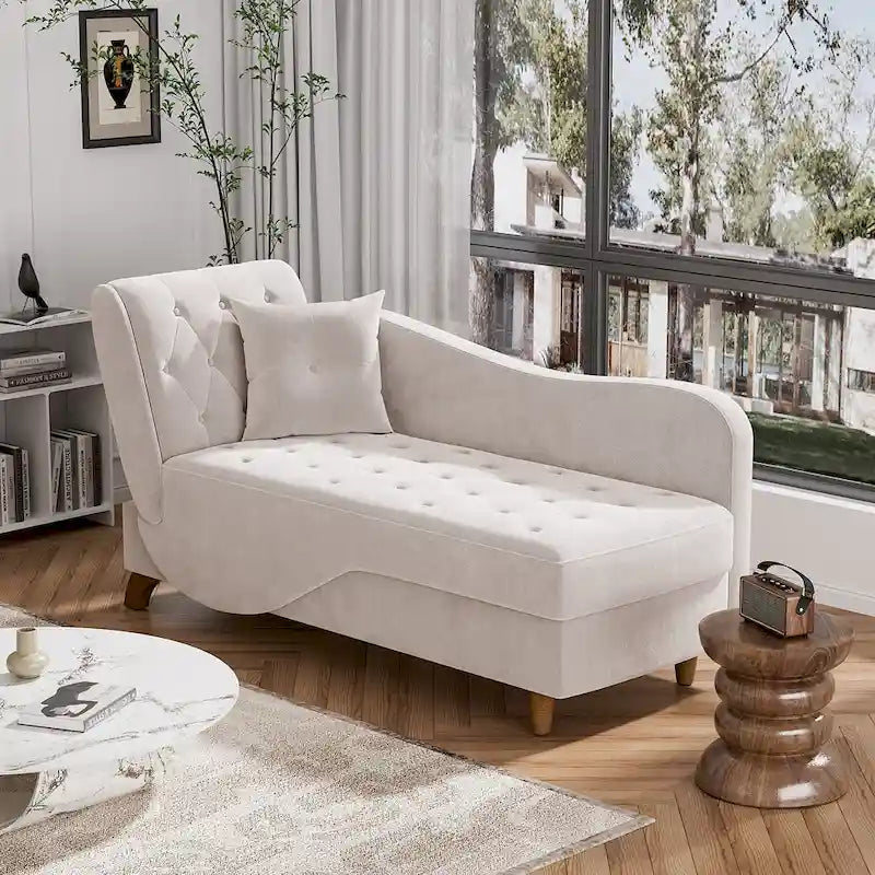 Chaise longue de rangement capitonnée avec accoudoir réglable et oreiller lombaire
