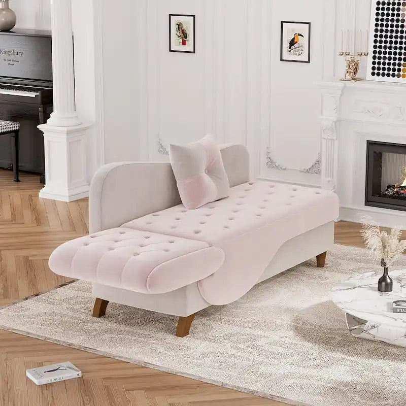 Chaise longue de rangement capitonnée avec accoudoir réglable et oreiller lombaire