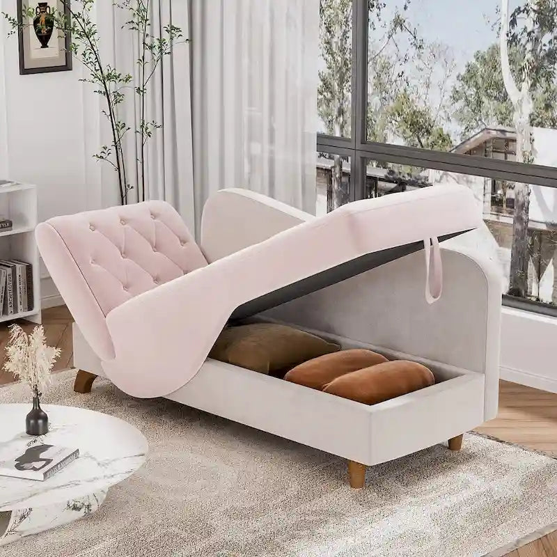 Chaise longue de rangement capitonnée avec accoudoir réglable et oreiller lombaire
