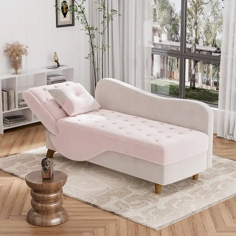 Chaise longue de rangement capitonnée avec accoudoir réglable et oreiller lombaire