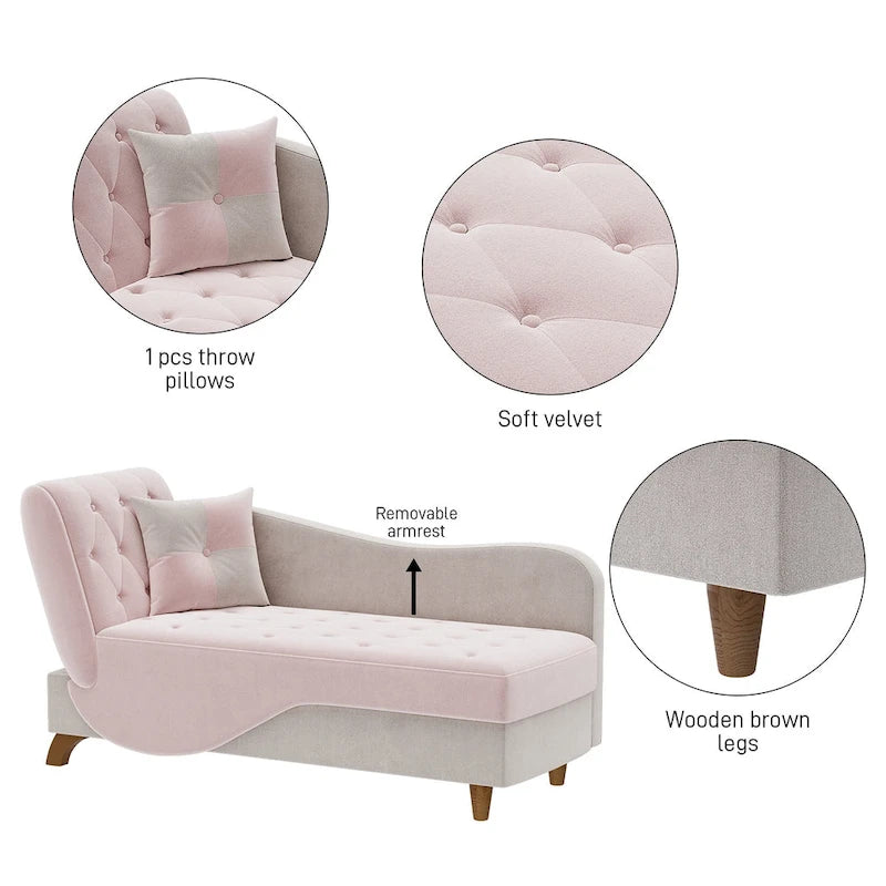 Chaise longue de rangement capitonnée avec accoudoir réglable et oreiller lombaire