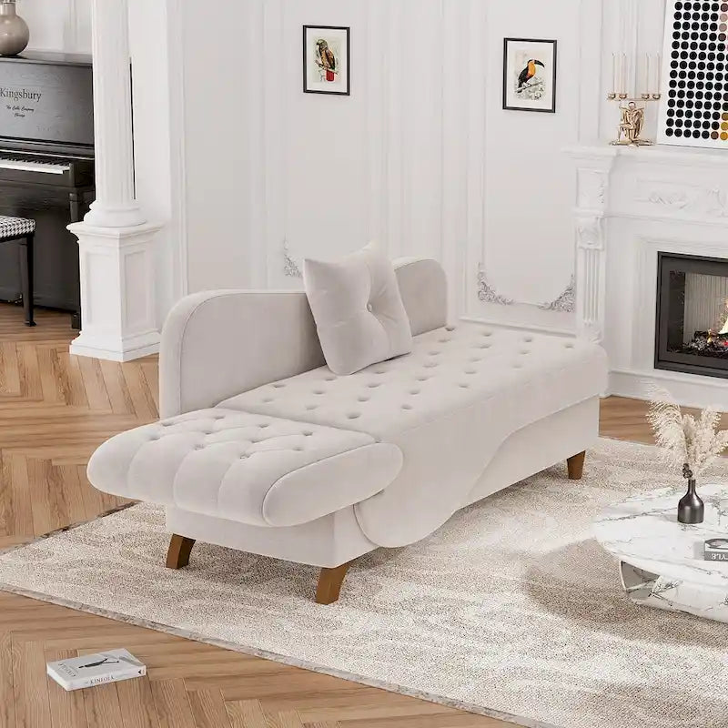 Chaise longue de rangement capitonnée avec accoudoir réglable et oreiller lombaire