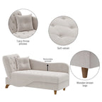 Chaise longue de rangement capitonnée avec accoudoir réglable et oreiller lombaire